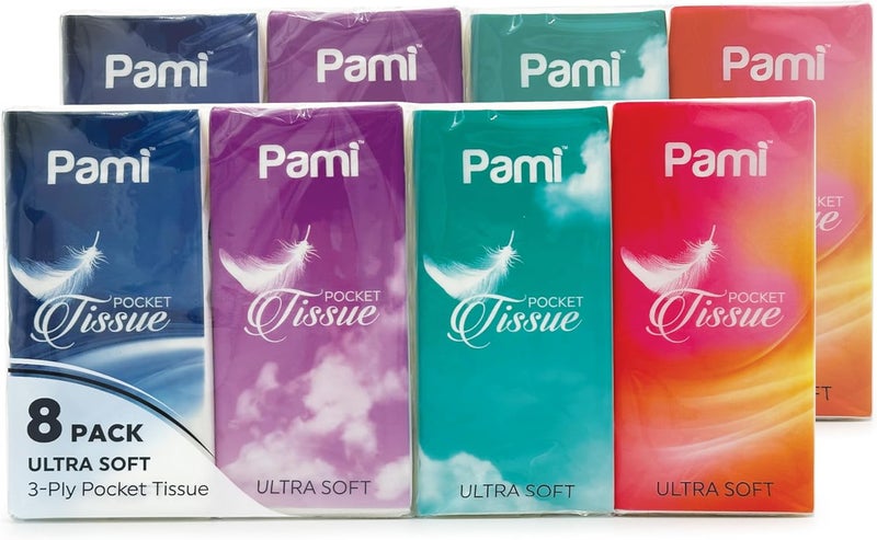 PAMI Ultra-Soft 3-Ply Pocket Tissues, Small Packs of Tissues for Purse, Strong & Absorbent Facial Wipes (Pack of 8 10 Count (Pack of 8)) - Image 1